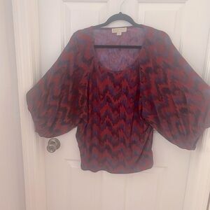 Michael Kors Red and Purple Graphic 3/4 Elastic Sleeve Blouse